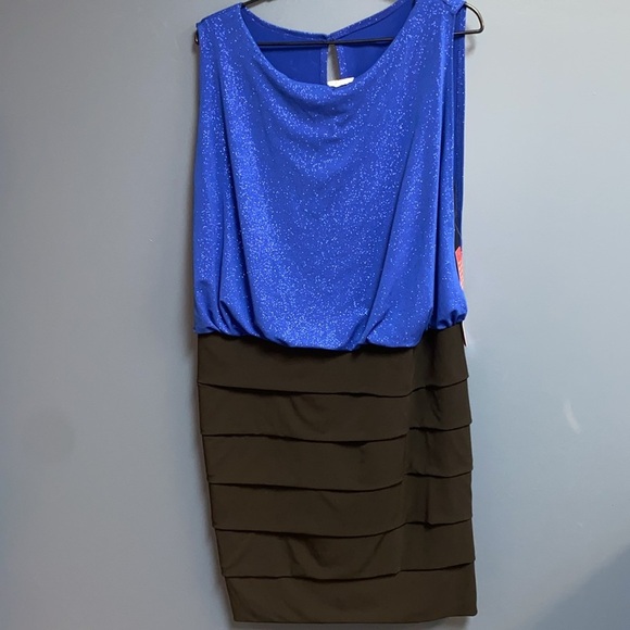 NWT ENFOCUS WOMAN SIZE 16 W COBALT BLUE GLITTER TOP BLACK SKIRT COCKTAIL DRESS - Picture 6 of 12